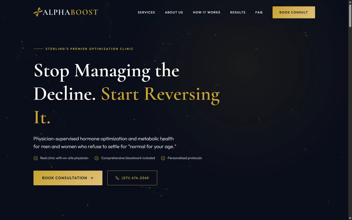 Screenshot of the AlphaBoost Clinic website