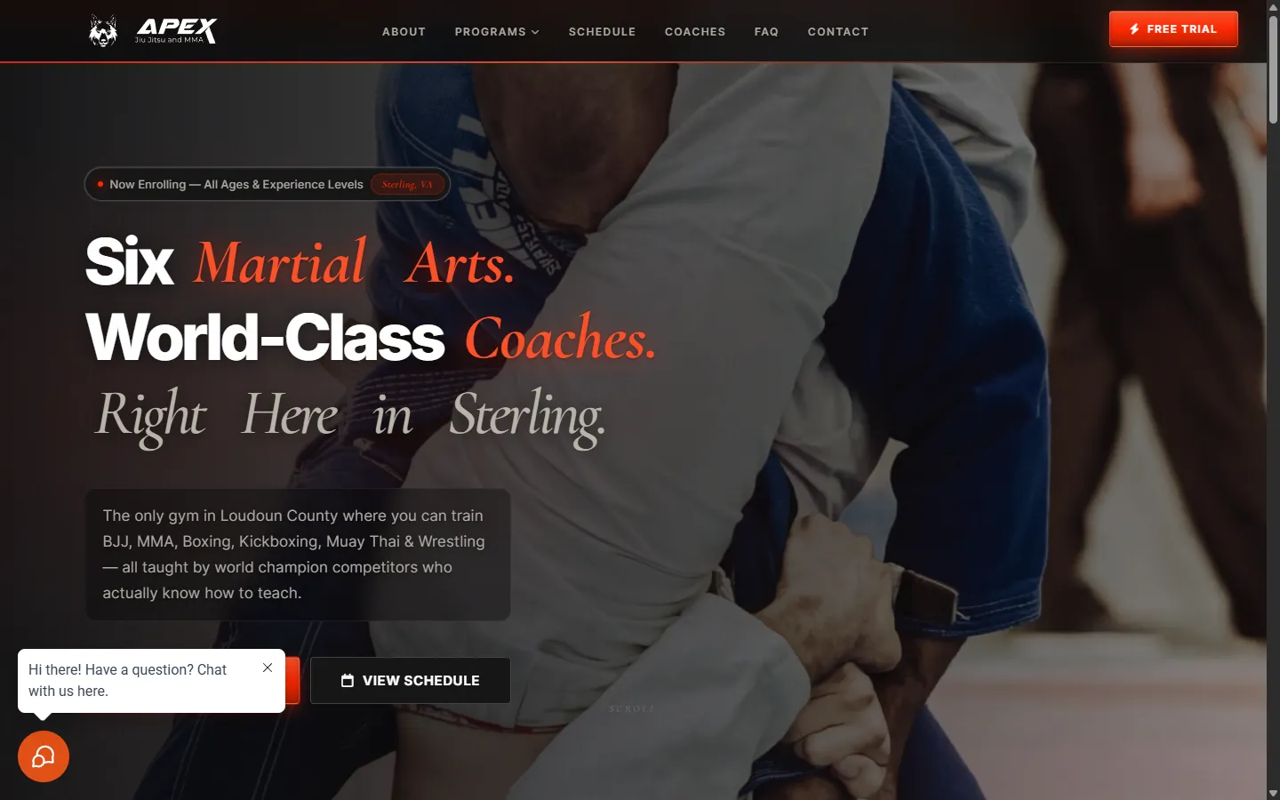 Screenshot of the Apex Jiu-Jitsu & MMA website